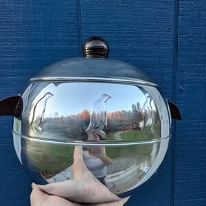 60s West Bend Penguin Insulated Chrome Ice Bucket Hot Cold Server Bakelite